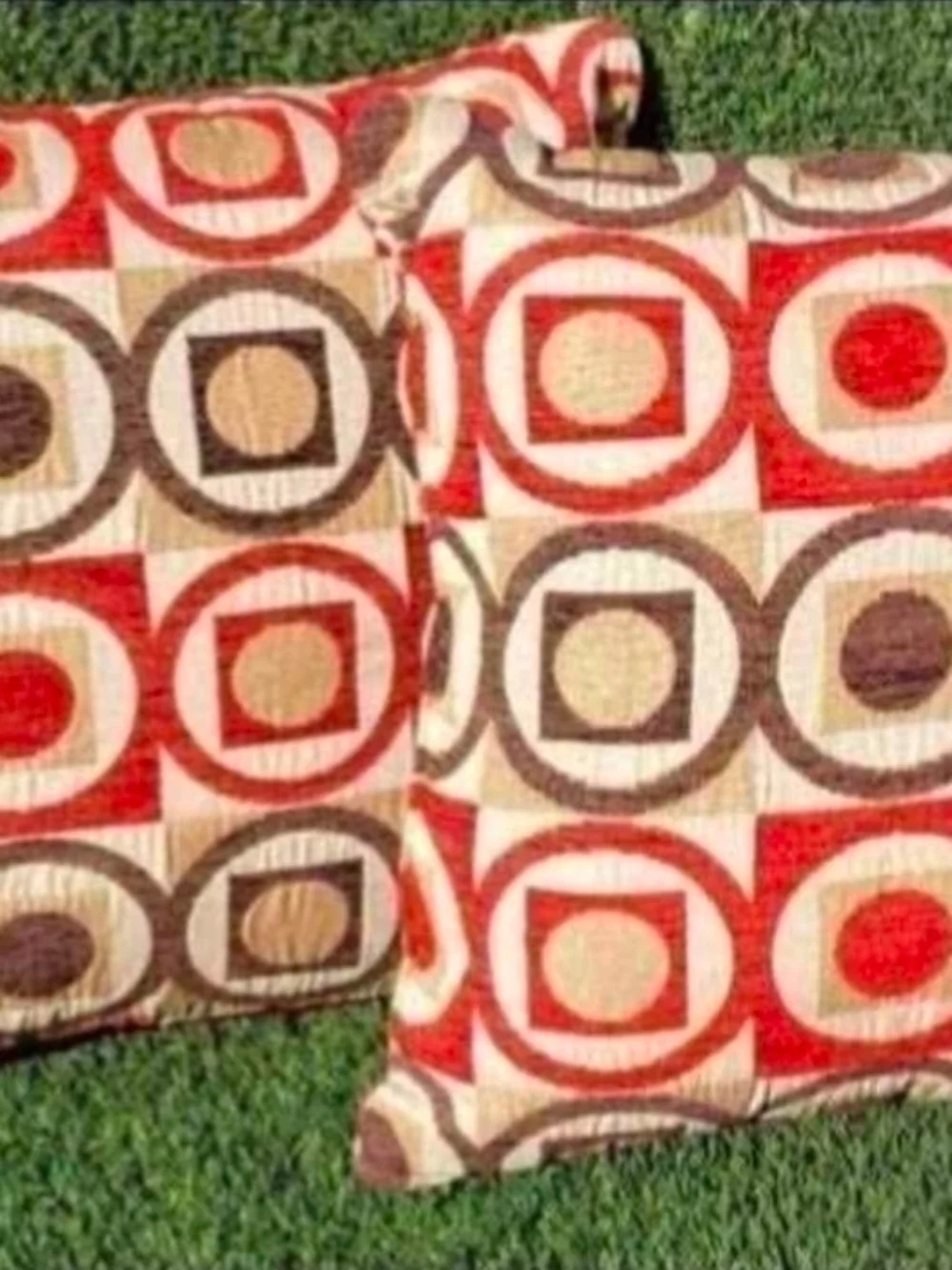 Geometric Red and Brown Decorative Throw Pillow Set